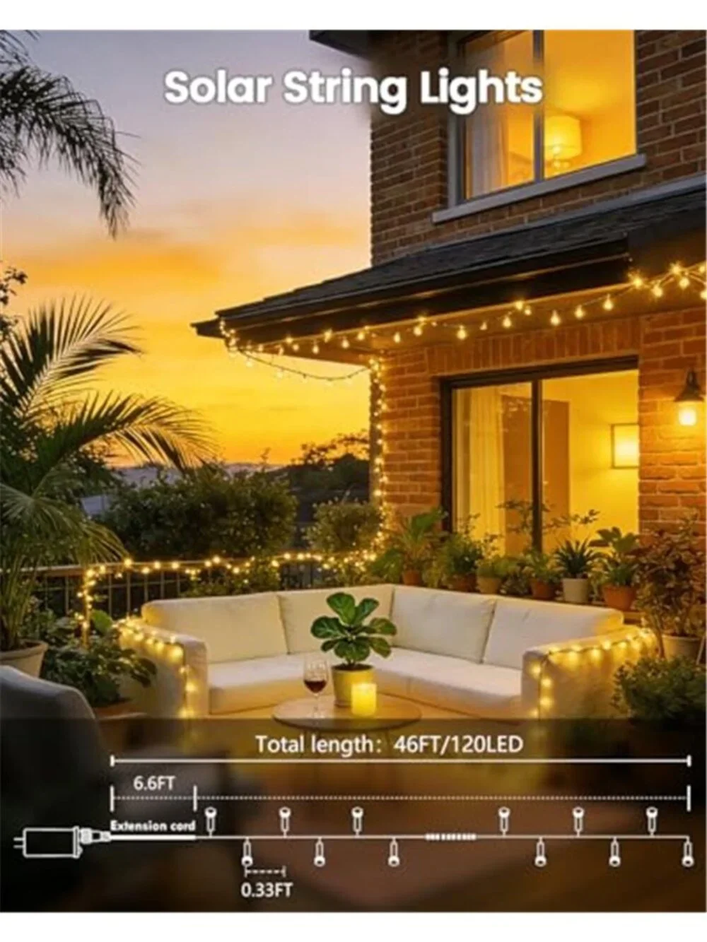 Solar String Lights Outdoor Waterproof LED Christmas Patio Garden Decor